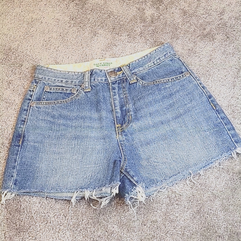 Hi-rise cut-off denim shorts